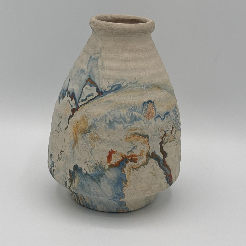 VTG Nemadji Art Pottery Marble Swirl Vase 6 Glazed Inside Native Chief USA 6 In